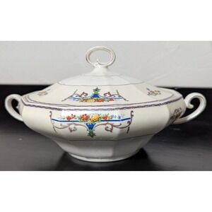 Vintage Myott Staffordshire Paramount Lg Covered Vegetable Bowl Enameled Flowers